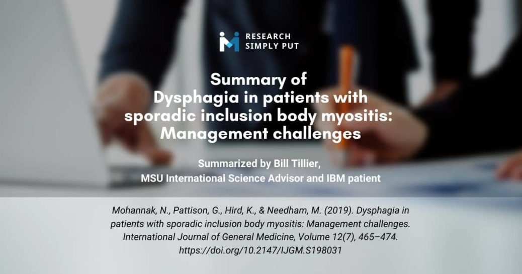 Summary of Dysphagia in patients with sporadic inclusion body myositis: Management challenges