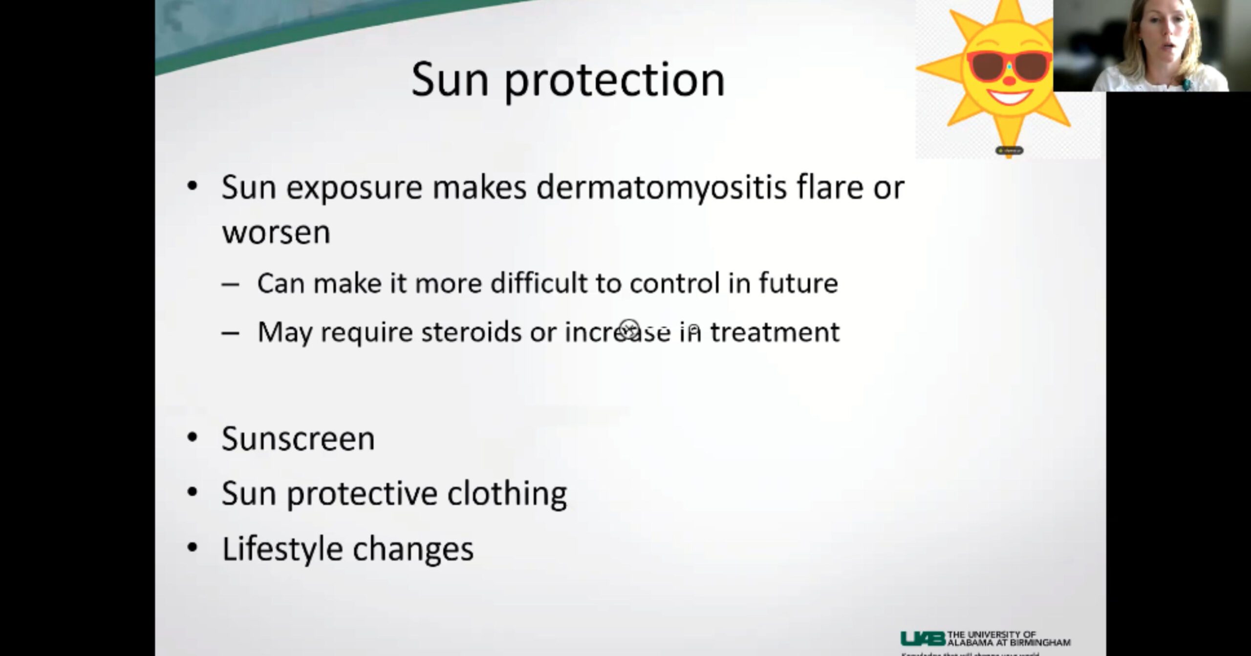 Dr. Lauren Graham, co-director of the Rheum/Derm clinic at UAB, Sun Protection